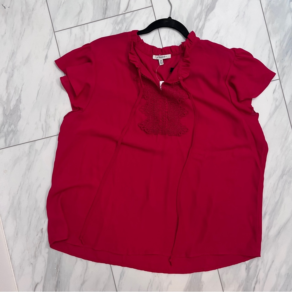 Elegant Red Blouse with Embroidered Detail